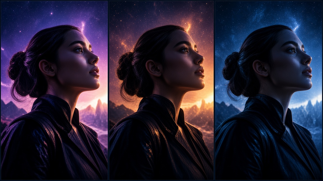 Three portrait variations of the same woman for campaign testing.