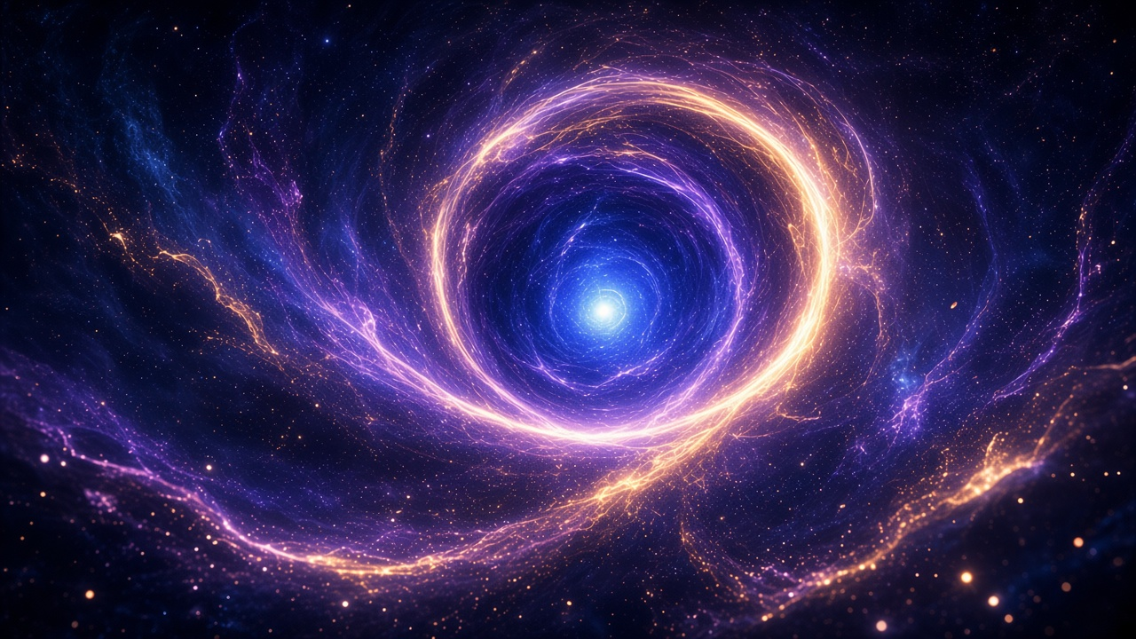 Swirling ring of violet and gold light.